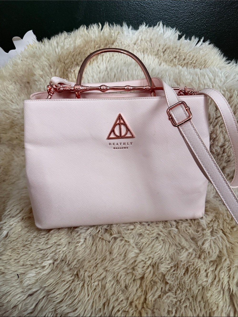 Loungefly Harry Potter Deathly Hallows Pale Pink Satchel with Rose Gold Hardware